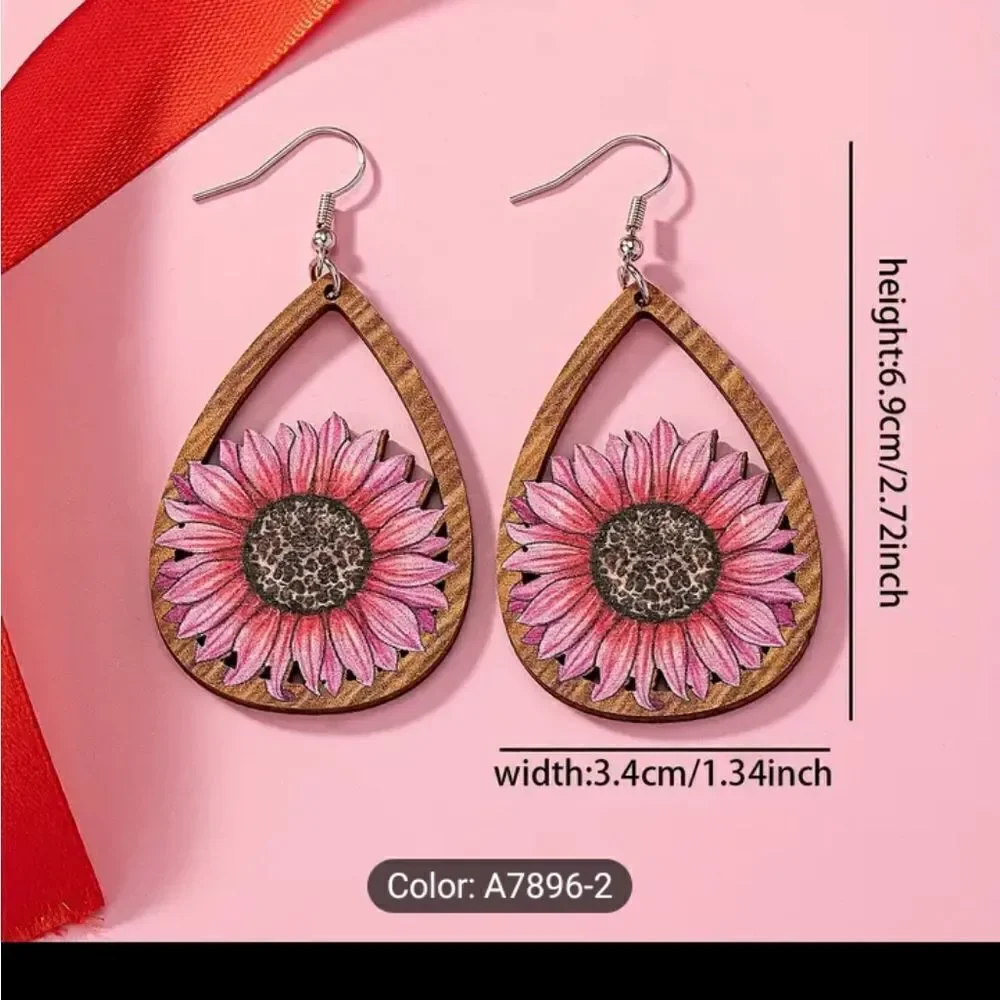 Sunflower teardrop  earrings sunflower pink new d97‎